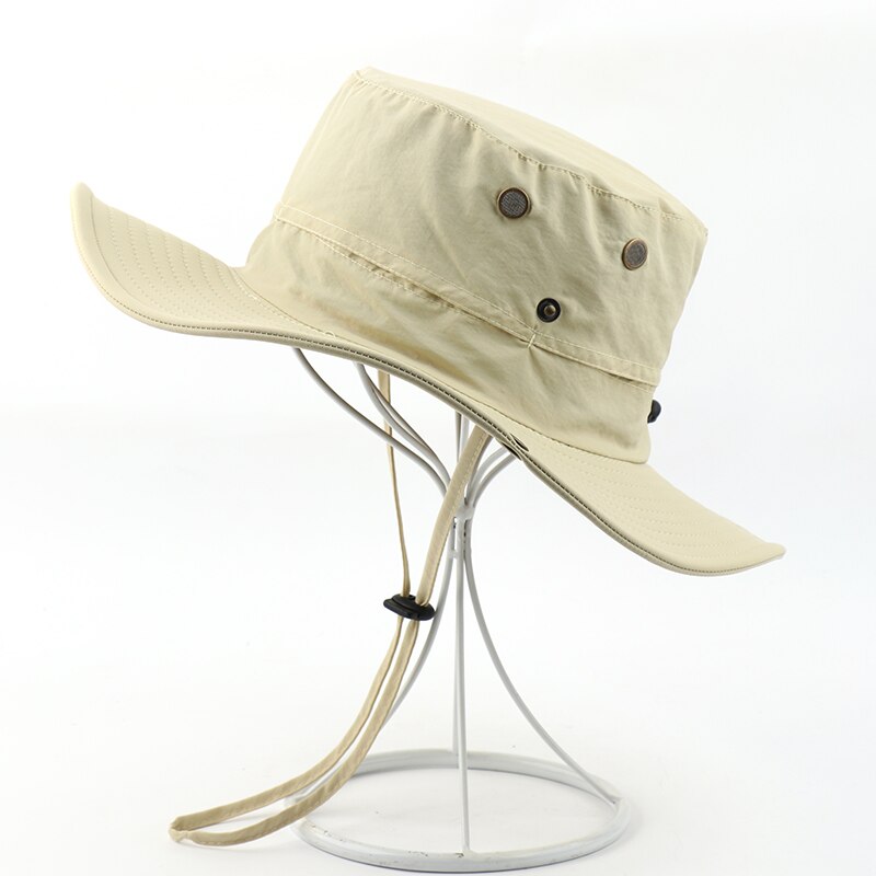 CAMOLAND Waterproof Boonie Hat For Men Outdoor Fishing Hats Wide Brim UV Protection Beach Caps Women Breathable Sun Bucket Hat: Beige