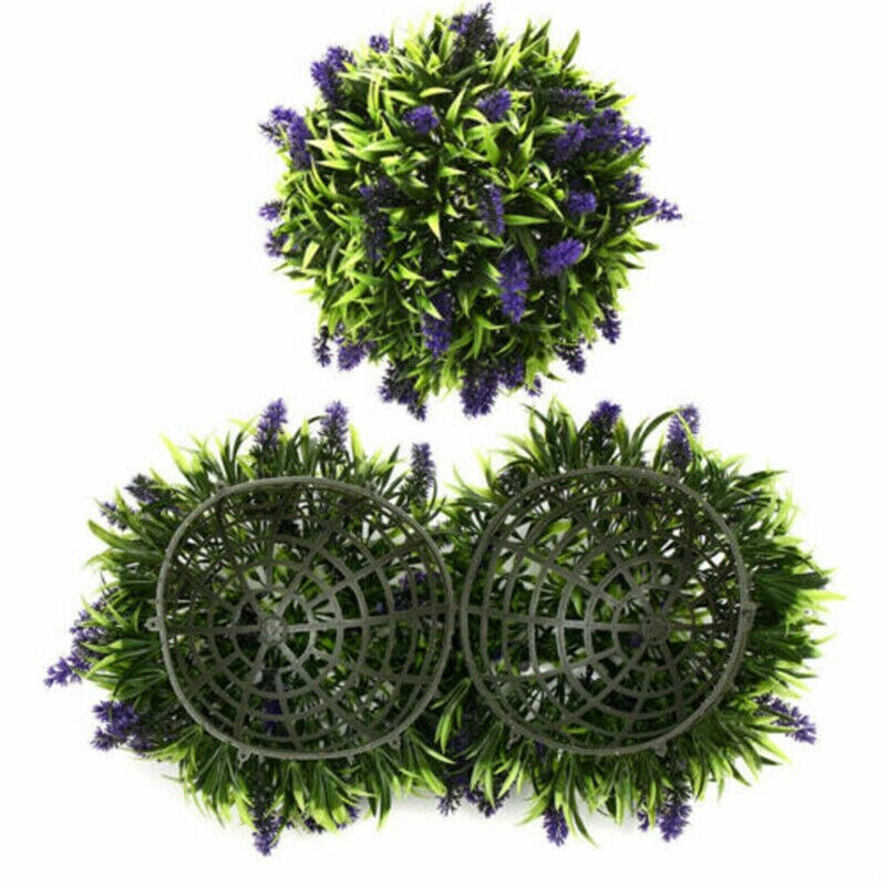 -Artificial Purple Lavender Hanging Topiary Ball Flower Plant Decor Basket Pot 30cm