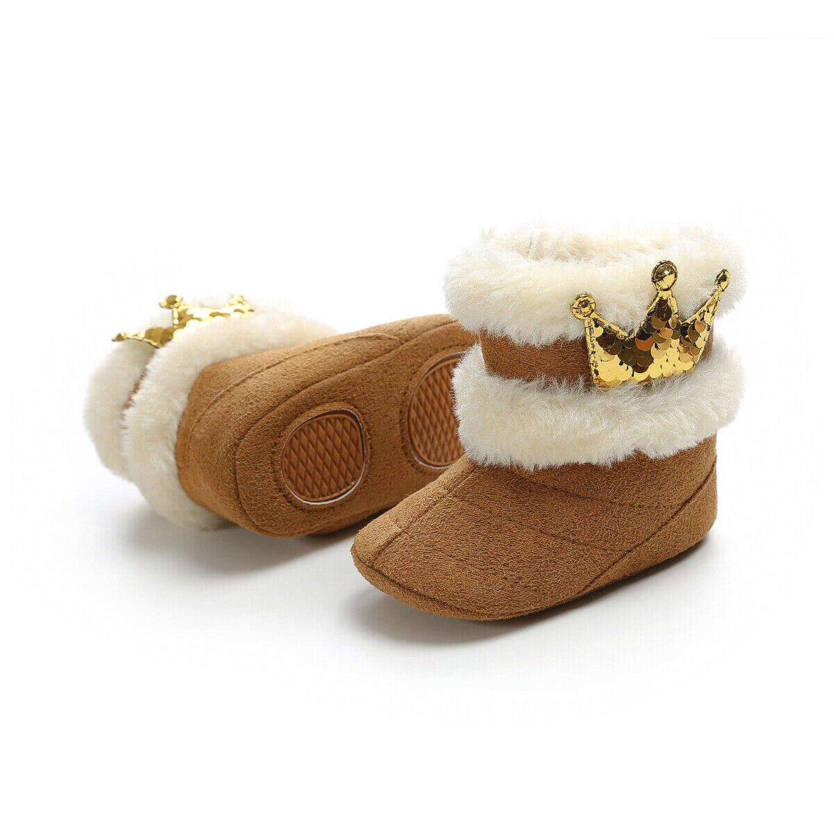 Winter Zoete Pasgeboren Baby Meisjes Prinses Winter Laarzen Eerste Wandelaars Zachte Bling Crown Baby Peuter Kinderen Meisje Schoeisel Schoenen: Bruin / 11