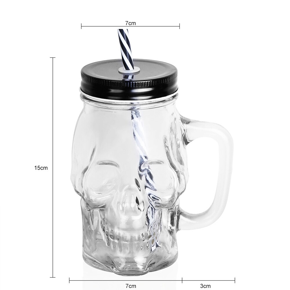Tasse de bière en verre de 500ML | Bocal pour crâne de maçon 1 pièce, tasse de bière au avec une paille et couvercle comme décoration de Bar maison pour boire un paquet: 4