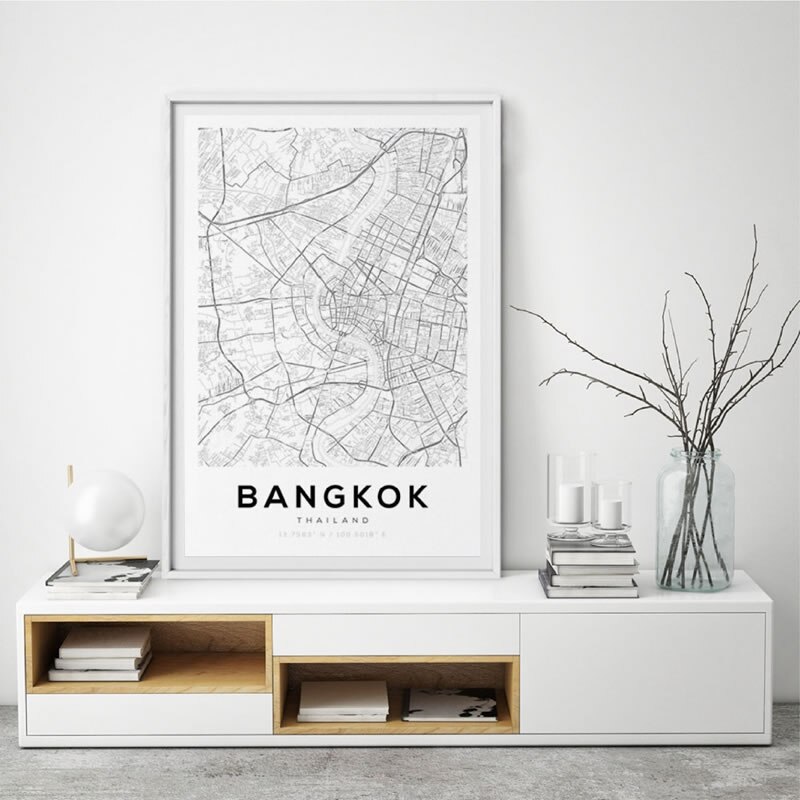 Bangkok Map Posters En Prints, thailand Reizen Stad Kaart Canvas Schilderij Moderne Chiang Mai Kaart Foto Thuis Wall Art Decor