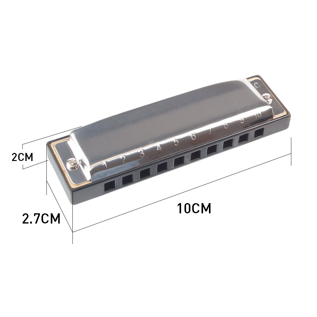 Harmonica Met Doos, 10 Gaten 20 Tones, Sleutel Van C Voor Beginners Kids, Zilver