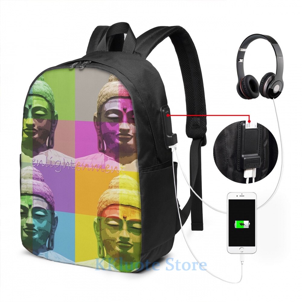 Divertido estampado gráfico illuminment (2) mochila con carga USB para hombres, mochilas escolares para mujeres, bolsa de viaje para ordenador portátil: USB Backpack 17 in