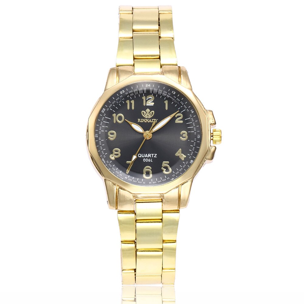 Kvinder arabiske tal urskive legering guld ure rustfrit stål bånd analog quartz rund armbåndsure kvinde reloj mujer: D
