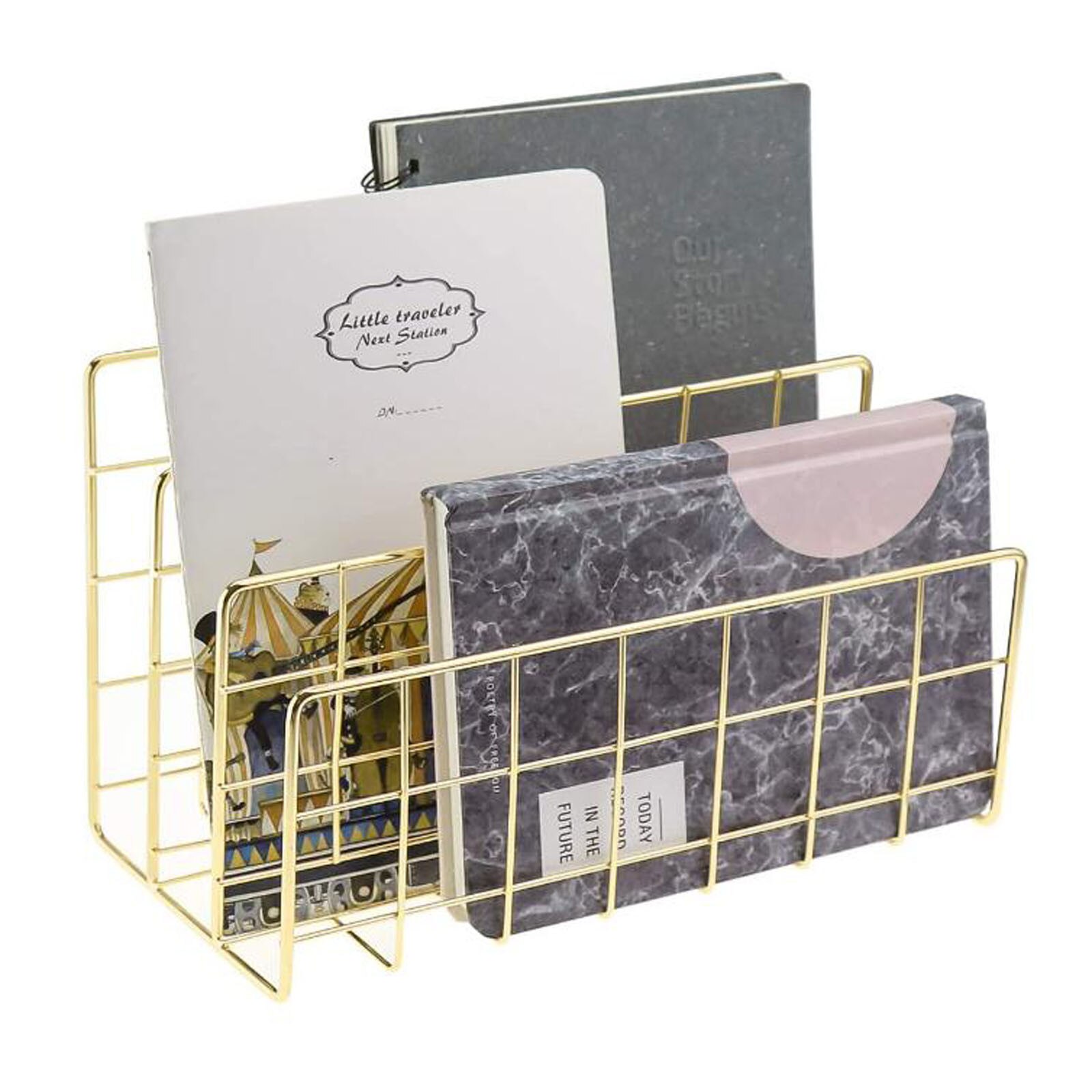 Metal Mesh Gold Desk Organizer Desktop Letter Sorter Mail Tray File Organiser Office Home Bookends Book Holder Business #YJ