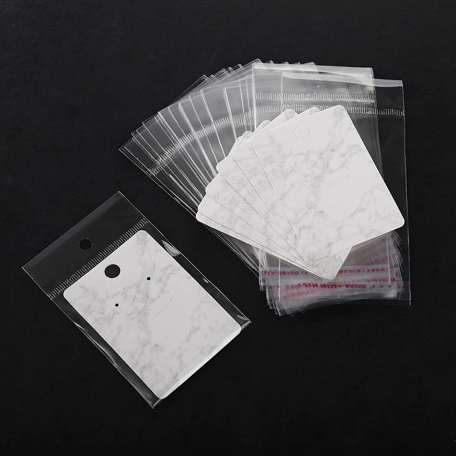 50pcs Paper Earring Display Cards with Self-Seal Bags Colorful Marbling DIY Handmade Packing Cards for Earring Stud Necklace