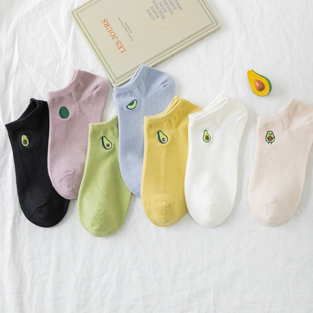 Cute Women Cotton Cartoon Fruit Ankle Socks Summer Japanese Avocado Cute Boat Socks Casual Soft Girls Short Socks