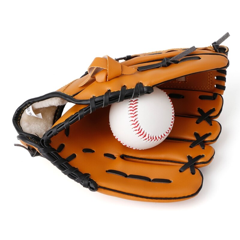 draussen Sport Braun Praxis Verknüpfungen Hand Baseball Handschuh weicher Ball Ausrügestochen Größe 10,5 für Erwachsene Mann Frau Ausbildung Handschuh