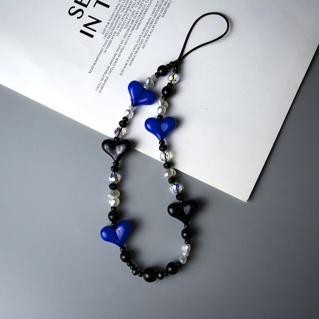 Pearl Heart Black Beads Beaded Phone Chain Vintage Baroque Pearl Phone Charm Lucky Phone Strap Lanyard Women: 3