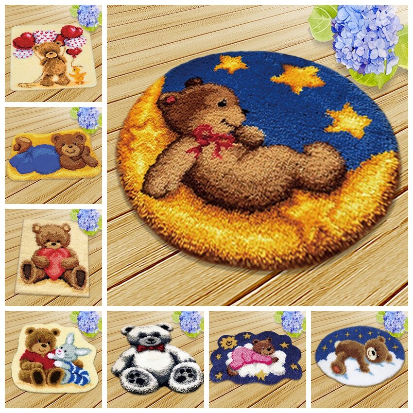 Bear Latch Hook Kits Diy Cushion Animals Klink Haak Kleed Bloemen Button Needlework Mat Kit Almofadas Klink Haak Kussen Bloem 3D