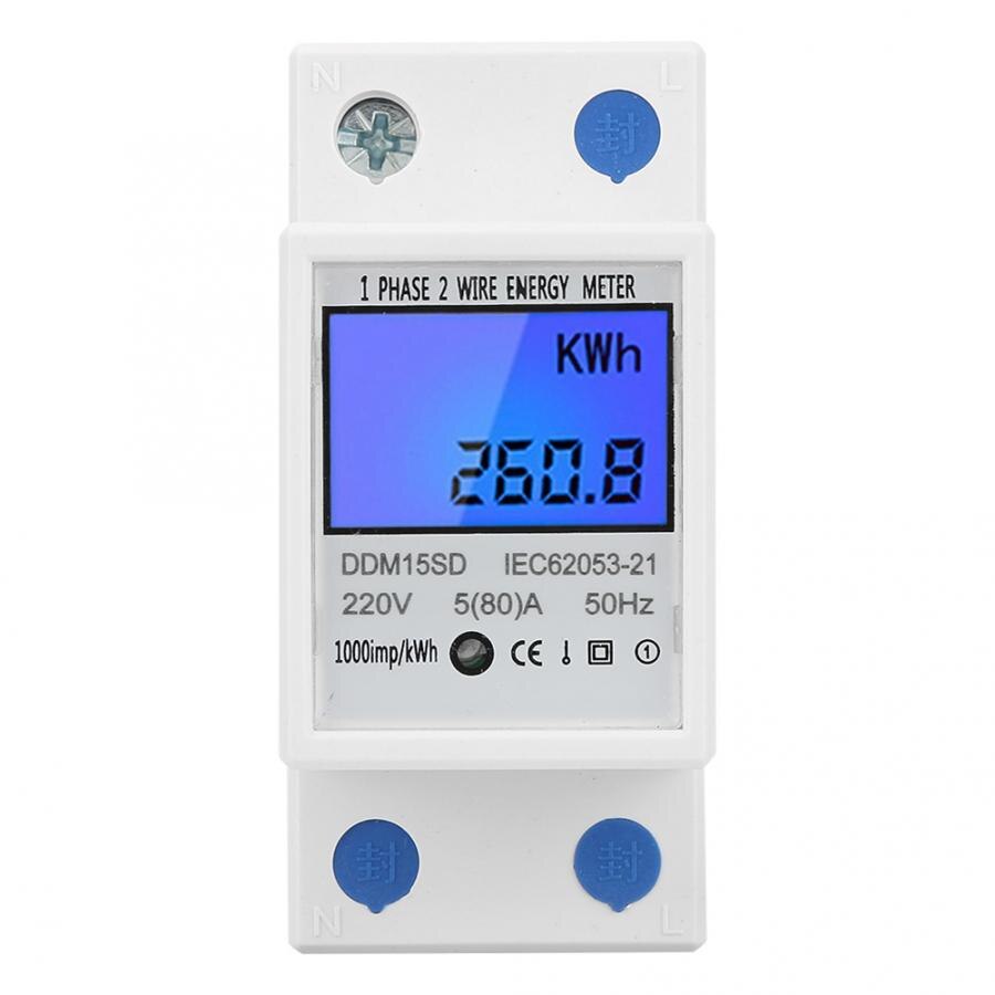 1-5pcs 5-80A DDM15SD 35mm DIN Rail Energy Meter LCD Backlight Digital Display Single Phase Electronic Energy KWh Meter