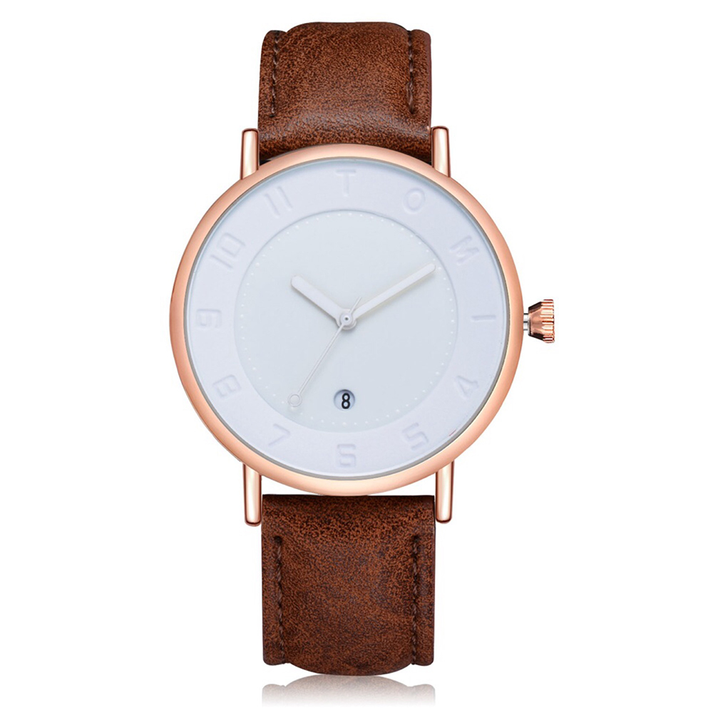 TOMI Relógio de moda minimalista masculino Relógio masculino e feminino Versátil calendário redondo mostrador grande relógio de quartzo relógio premium: Caqui