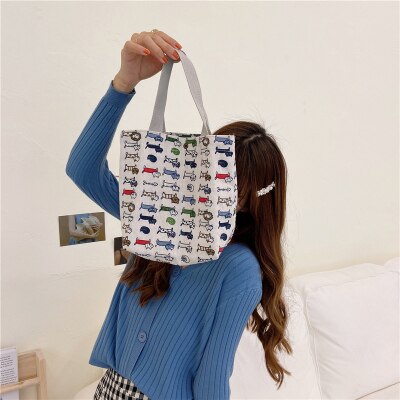 Original Korean Canvas Lunch Bag Lunch Box Hand Bag Cotton Linen Cloth Handbag Small Compact Large Capacity Mommy Bag: cat