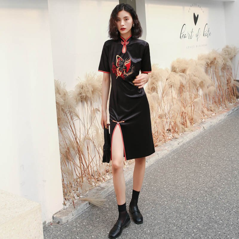 Vrouwen retro chinese stijl sexy print losse grote maten jurk voor vrouwen verbeterde cheongsam jurk