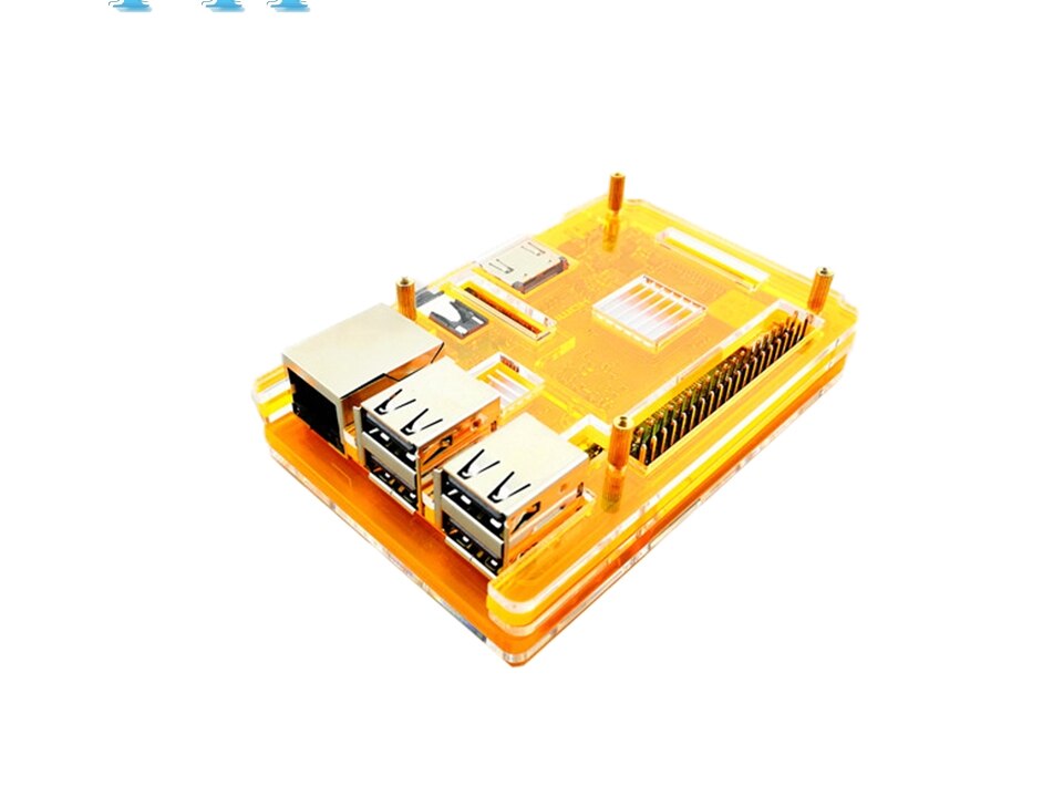 Coque raspberry  pi 3 b+  plus génération, coque 5 couches, couleur jaune, noir, bleu, orange, rouge, envoi avec dissipateur thermique: Orange
