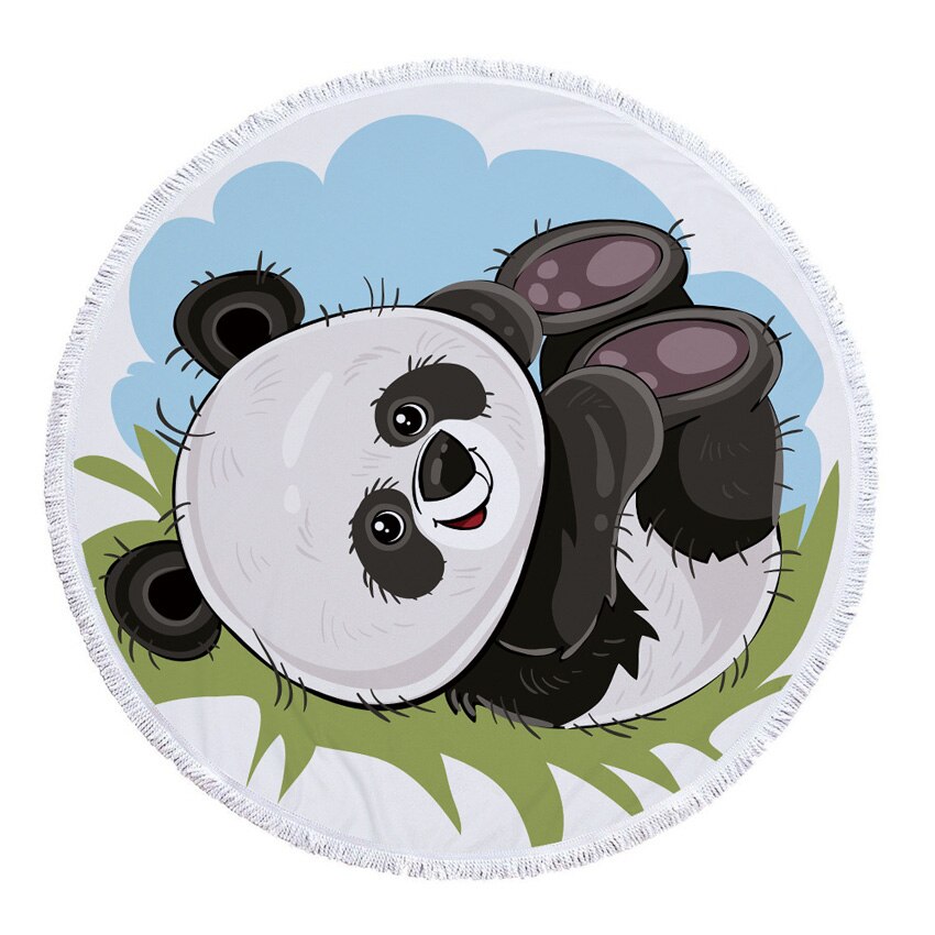 Summer Circle Thick Microfiber Round Beach Towel Shower Bath Towels Cartoon Panda Print Bohemian Cute serviette de plage ronde: Panda 5