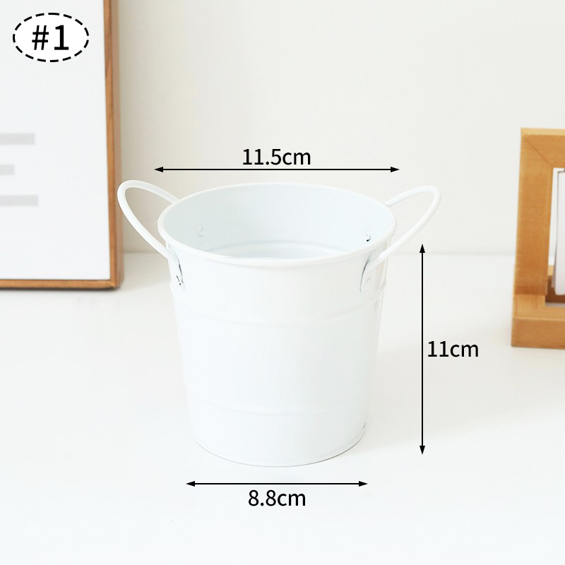Iron Bucket Box Big Mouth Large Capacity Iron Pen Holder Desktop Flower Pot Arrangement Dormitory Miscellaneous Storage Box: Light Grey