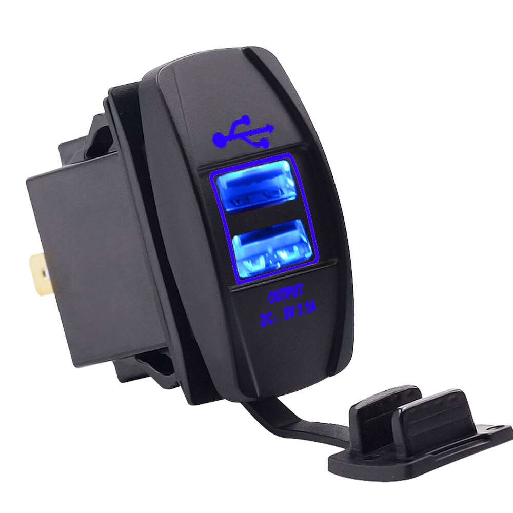 3.1A 12-24V LED Universal Car Charger Waterproof Dual USB Port Charger Socket Outlet for Motorcycle Car Auto Accessories Camping: blue