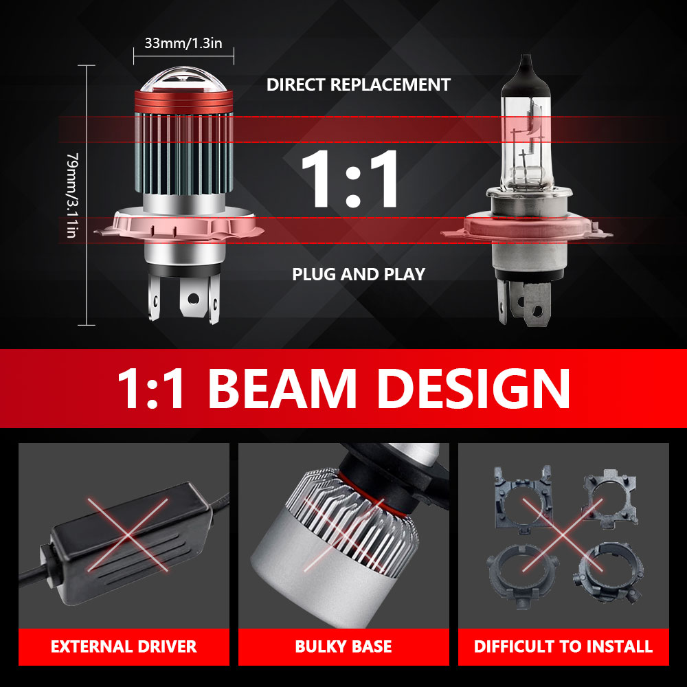 Bombilla LED para faro delantero de motocicleta H4 BA20D H6, doble ojo de pez, lente CSP, lámpara de Moto, luces ámbar blancas para Scooter, 1 unidad