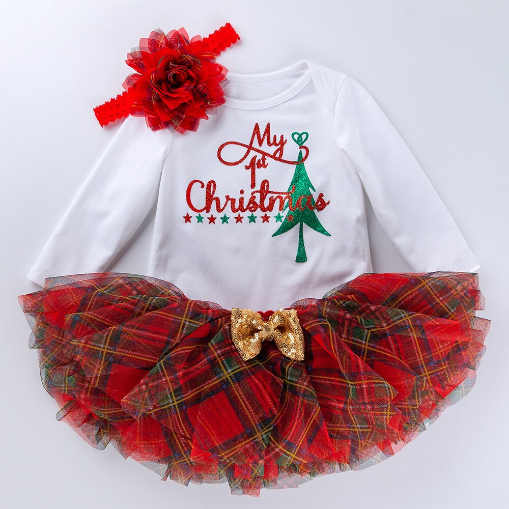 Kerst Rood Rooster Tutu Rokken Bloem Lange Mouw Rompertjes Baby Kleding Set Baby Meisje Kleding Katoenen Sokken Hoofdband 3/4Pcs: Z926-d4 / 3M