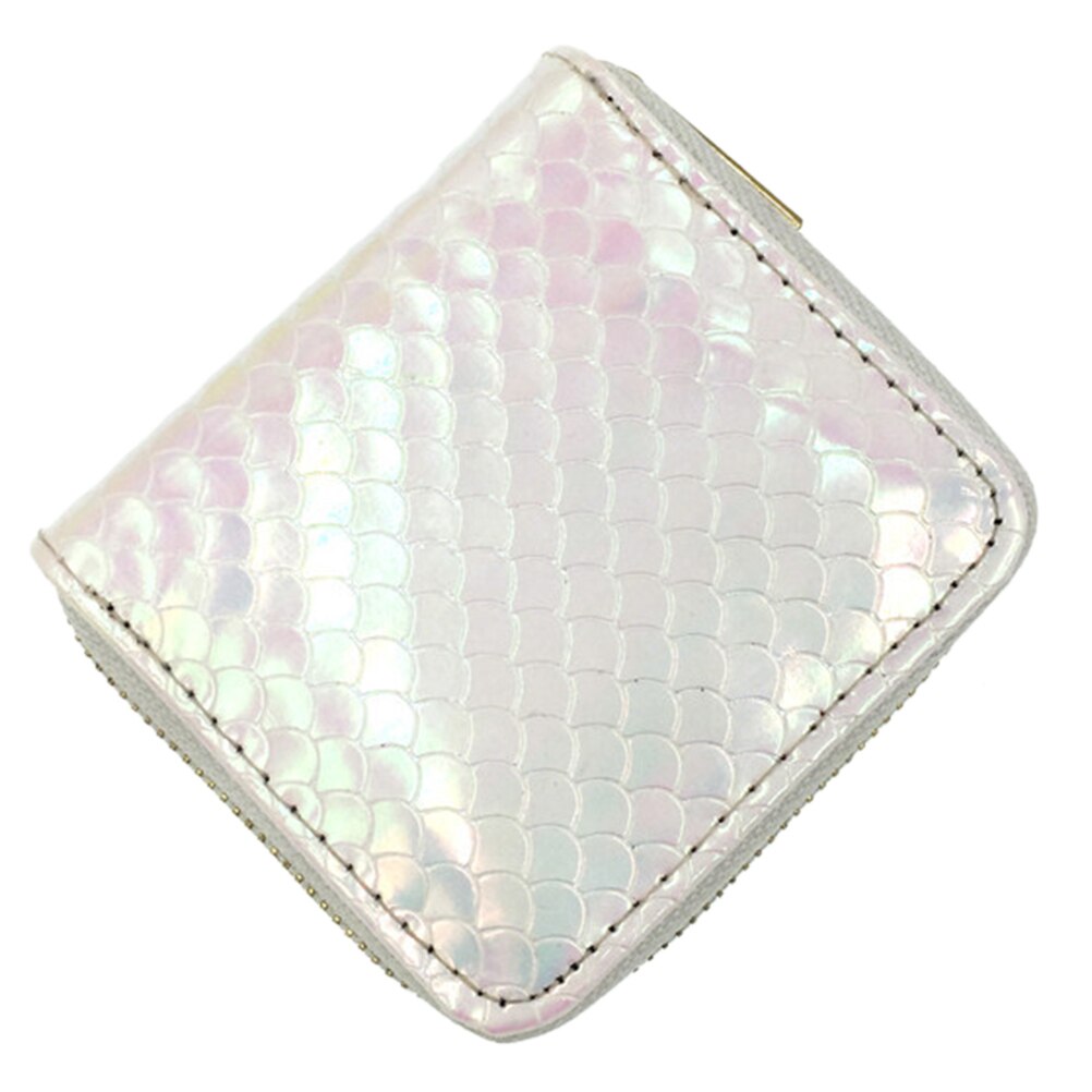 Women Mermaid Pattern Short Wallet Coin Purse PU Leather Purse Zipper Card Clutch Holder Female Small Bag and purse: White