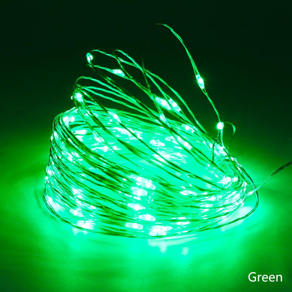 10M 100LEDs 5M 50LEDs USB LED String Lights Waterproof Silver Wire Garland Fairy Christmas Decoration Party Wedding Lighting: Green / USB 5M 50LEDs
