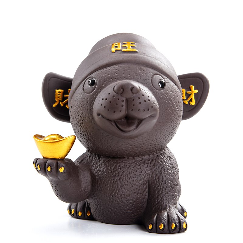 Te kæledyr håndtag naturlig lilla ler skulptur sød hund statue testel tilbehør indretning håndværk boutique bil håndværk