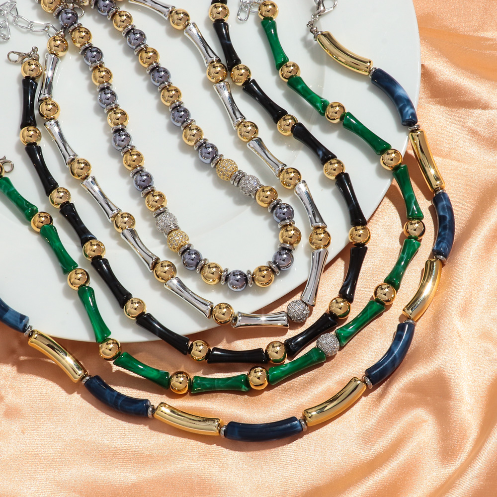 Thin Bamboo Curved Tube Choker Necklace Men Women HipHop Ball Bead Pendant Necklace Stack Trendy Party Jewelry Collar