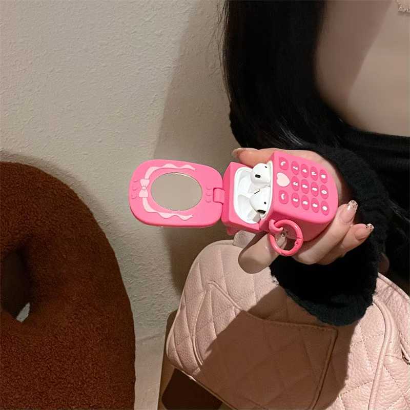 Lindo modelo de teléfono móvil Kawaii Flip Mirror funda de silicona para auriculares para Airpods 4 3 1 Pro 2 Air Pods Pro2 Airpods4 funda para auriculares