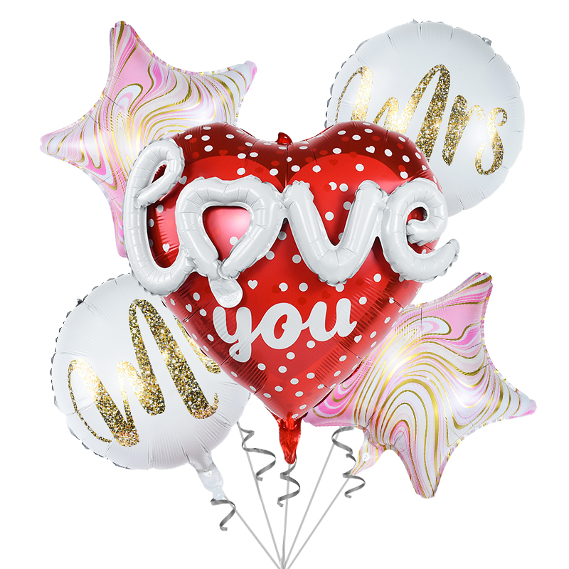 5 stk/sett bursdagsfest ballonger runde hjerte folie heliumballonger bryllup valentinsdag elsker deg dekorasjonsutstyr: Kamuflere