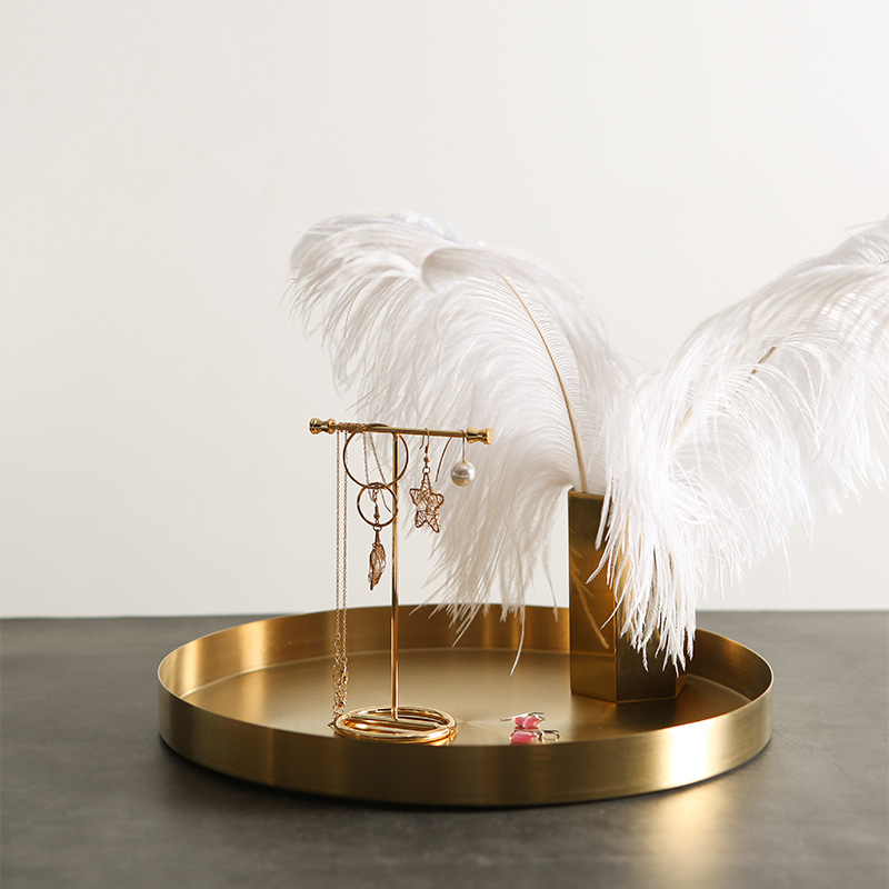 Plateau décoratif en acier inoxydable, plateau de rangement de bureau, plateau de rangement pour boucles d'oreilles et bijoux et cosmétiques, accessoires de rangement pour coiffeuse, Base de Vase