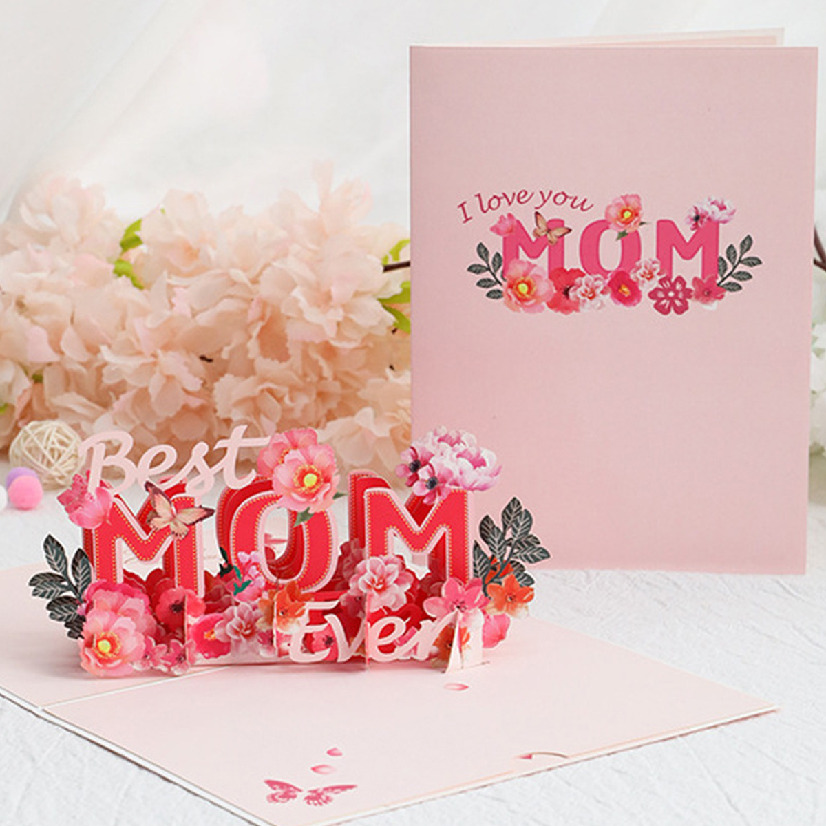 Tarjeta 3D para el día de la madre, tarjetas de felicitación de Acción de Gracias, para el día de la madre: Blanco