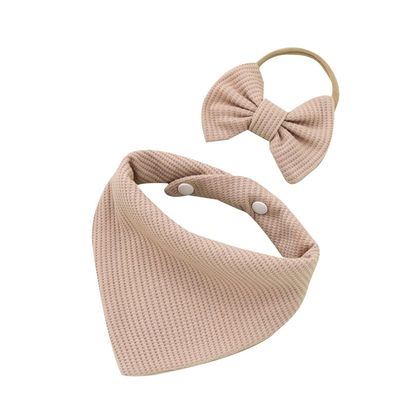 Bavoirs avec nœud papillon pour bébé, 2 pièces, bandeau gaufré, serviette de salive, bandeau triangulaire pour cheveux, Clo G99C: Khaki