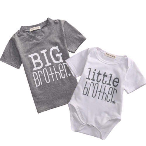 Merk zomer jongens t-shirt bijpassende top grote/kleine broer pasgeboren baby romper bodysuit outfit brief korte mouwen kleding