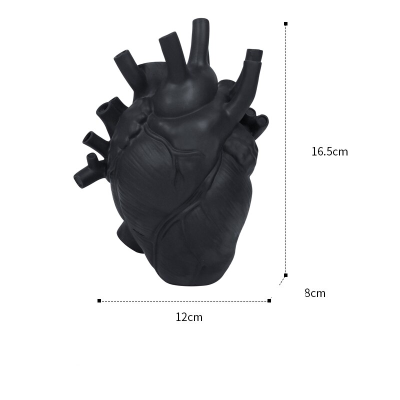 Anatomisches Herz bilden Blume Vase nordisch Stil Blume Topf Getrocknete Vasen Skulptur Schreibtisch Blumentopf für Wohnkultur Ornament: Schwarz S