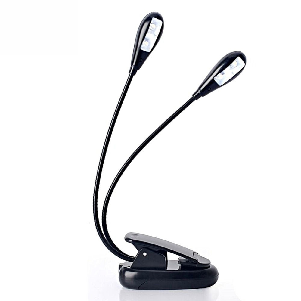 Double Pole LED Reading Light 4 LEDs Adjustable Goosenecks Clip On LED Lamp For Music Stand Book Reading And Piano Laptop Read