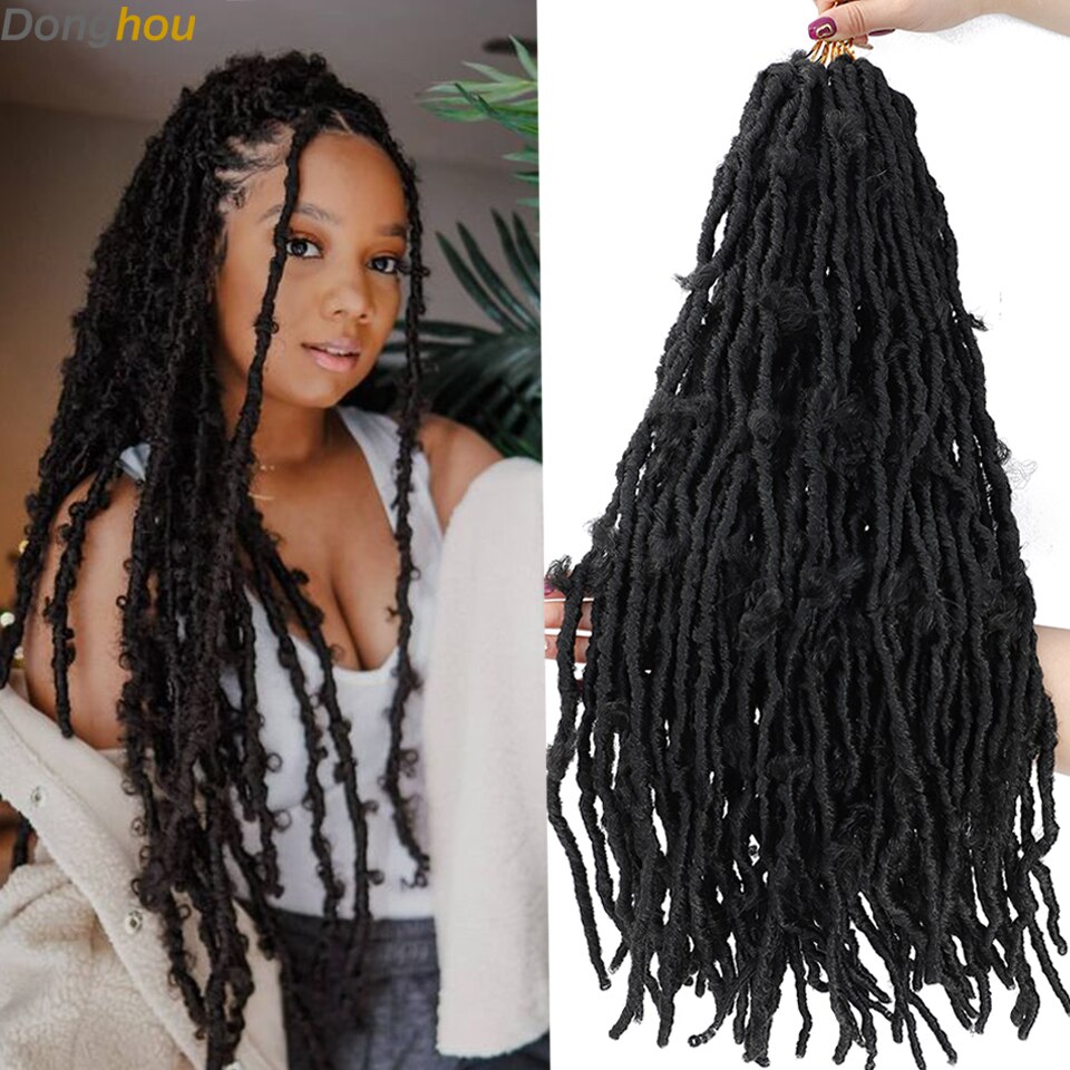 Butterfly Locs Crochet Hair 24 Inch Pre Looped Soft Distressed Faux Locs Hair Long Butterfly Locs Braid Crochet Natural Black: 9Pcs/Lot