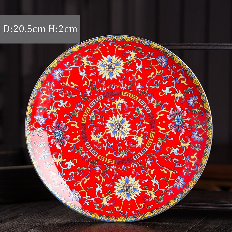 Chinese Ceramic Plates Golden Stroke Enamel Decorative Porcelain Dinner Plate Dinner Steak Pasta Dishes Restaurant Serving Tray: W