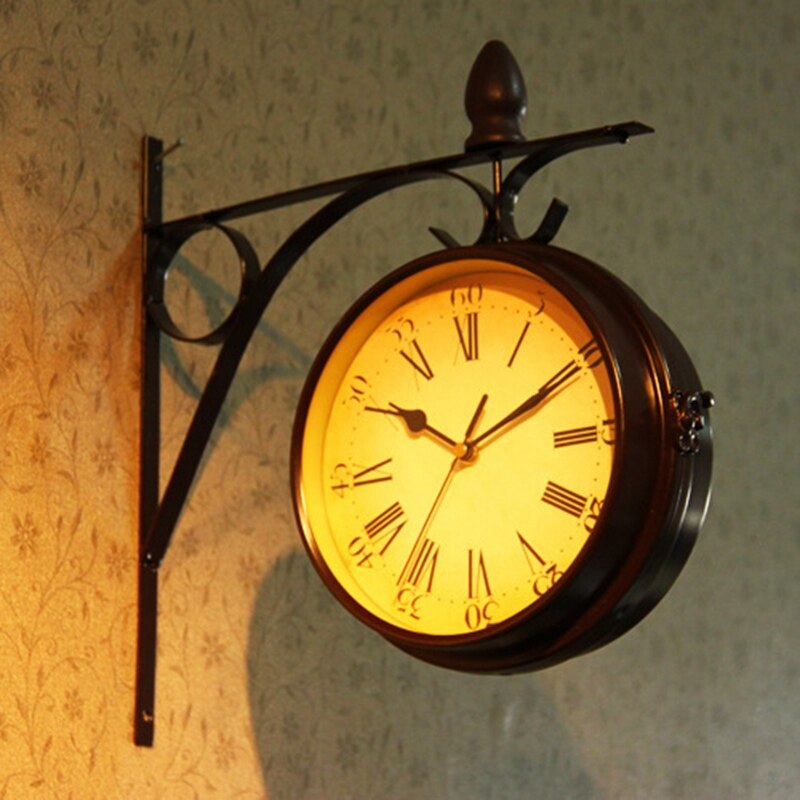 1Stck Neue Europäischen Stil Jahrgang Uhr innovativ Moderne Doppelseitige Wanduhr Schmiedeeisen Hause Dekoration