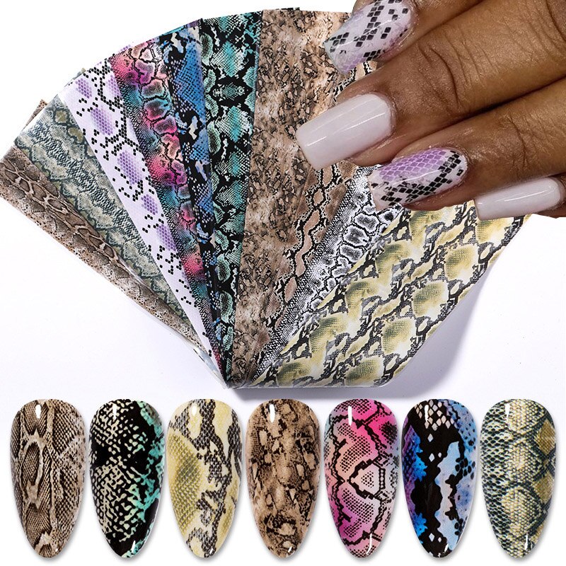 10 Stks/set Nail Art Stickers 3D Snake Skin Nail Folies Nail Transfer Sexy Folie Stickers Zelfklevende Folie Wraps Nail Art decoraties