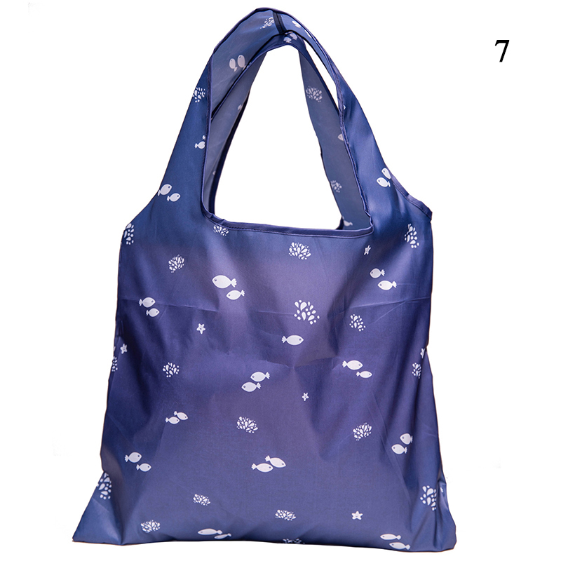 Printing Foldable Eco-Friendly Shopping Bag Tote Folding Pouch Handbags Convenient Large-capacity For Travel Grocery Bag: Blue