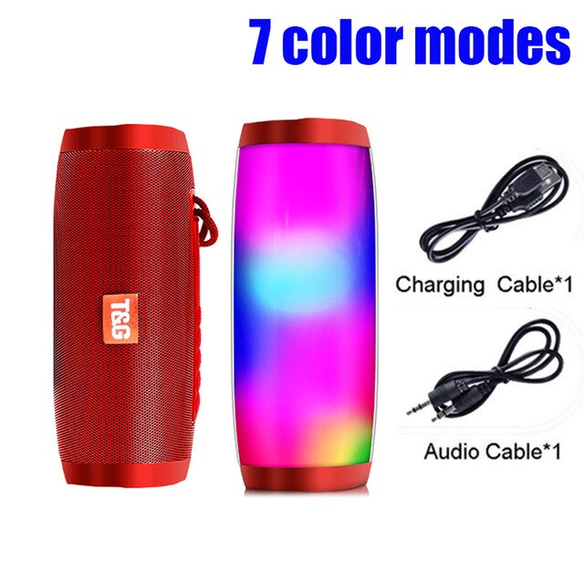 YABA Powerful Portable Speakers Bluetooth Speaker Column Wireless Speaker with LED Night Light TF FM Radio Boombox Built-in Mic: 7color modes red