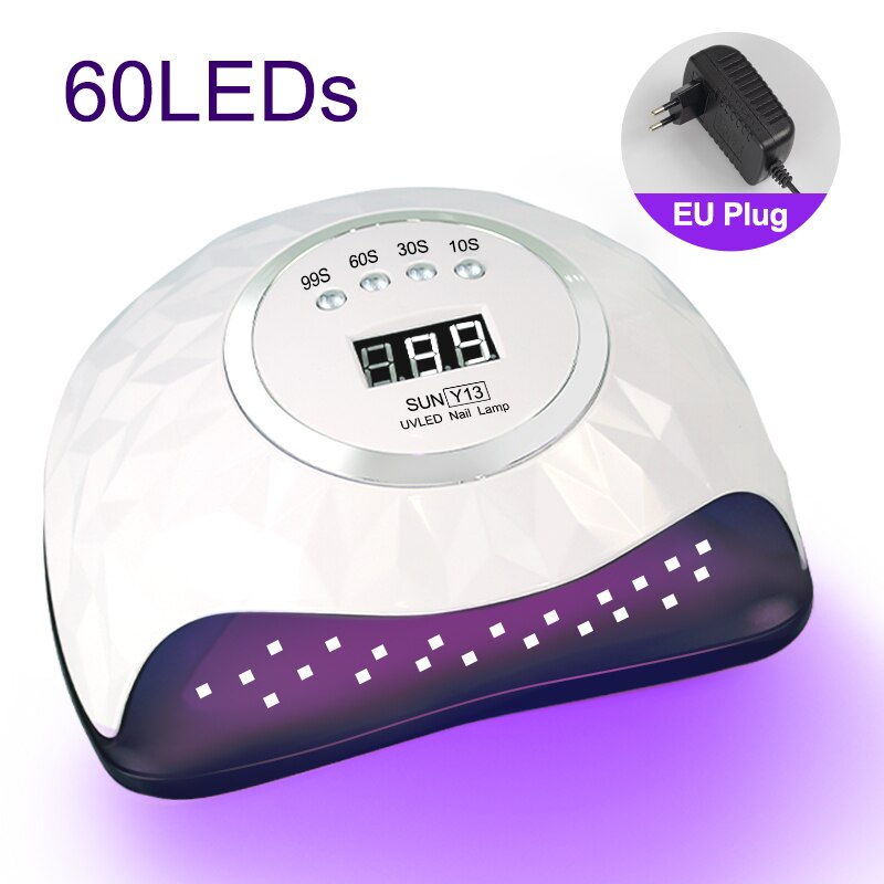 60LED UV Nail Dryer For Manicure Fast Drying Gel Nail Polish With 4 Timer Setting With LCD Display Salon Use Nail Art Tools: SUNY13-White