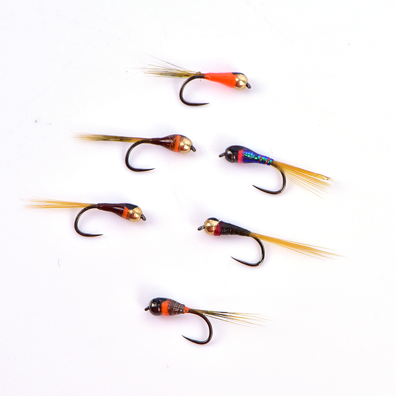 Gancho de tungsteno perdigón Ninfa, abalorios pequeños, mosca arcoíris, trucha marrón, trucha gris, pesca, hundimiento rápido, 6 uds.