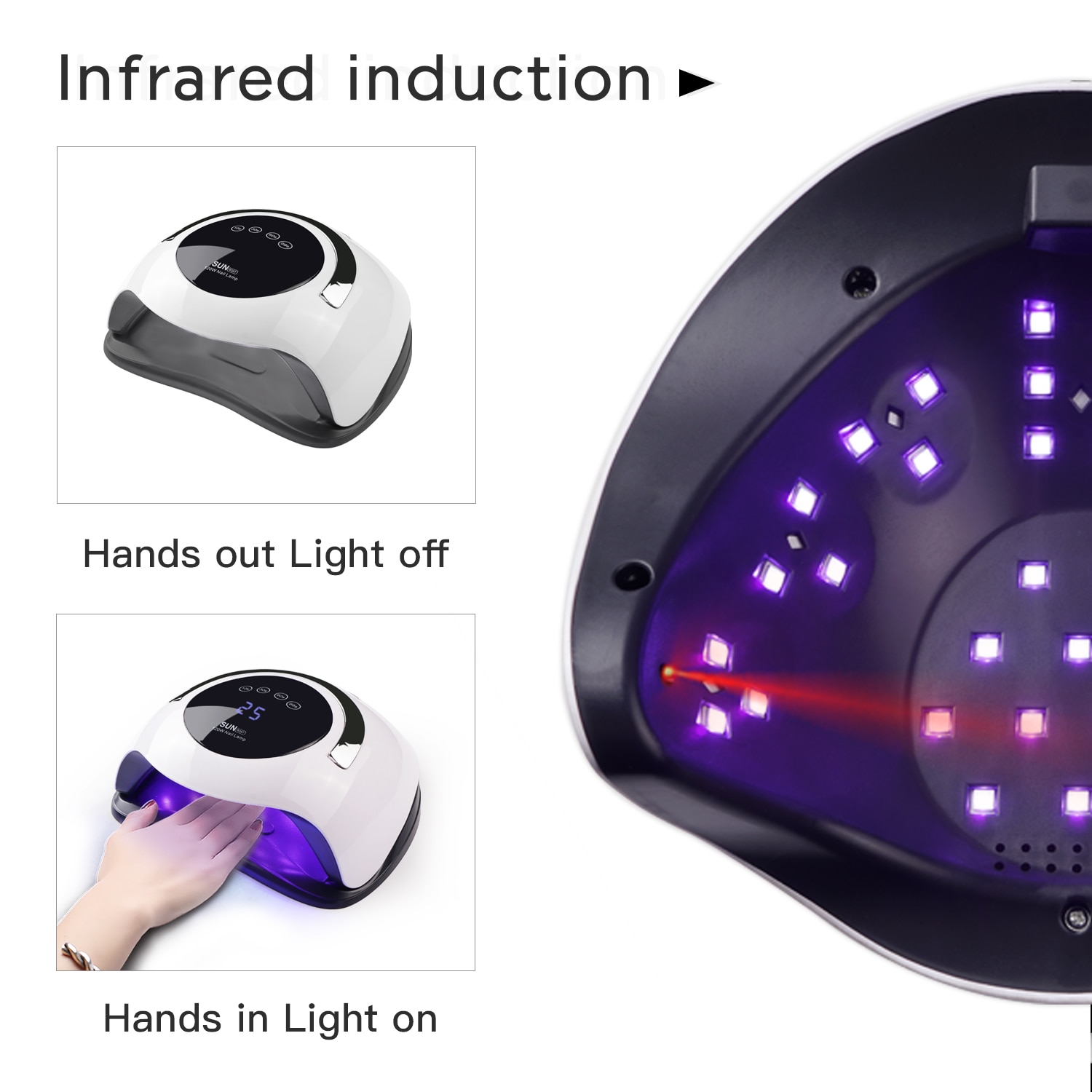 Lámpara de uñas SUN BQ5T 72/90W UV LED para secar secador esmalte de Gel de uñas pantalla LCD lámpara de detección automática de alto polvo para todos los geles
