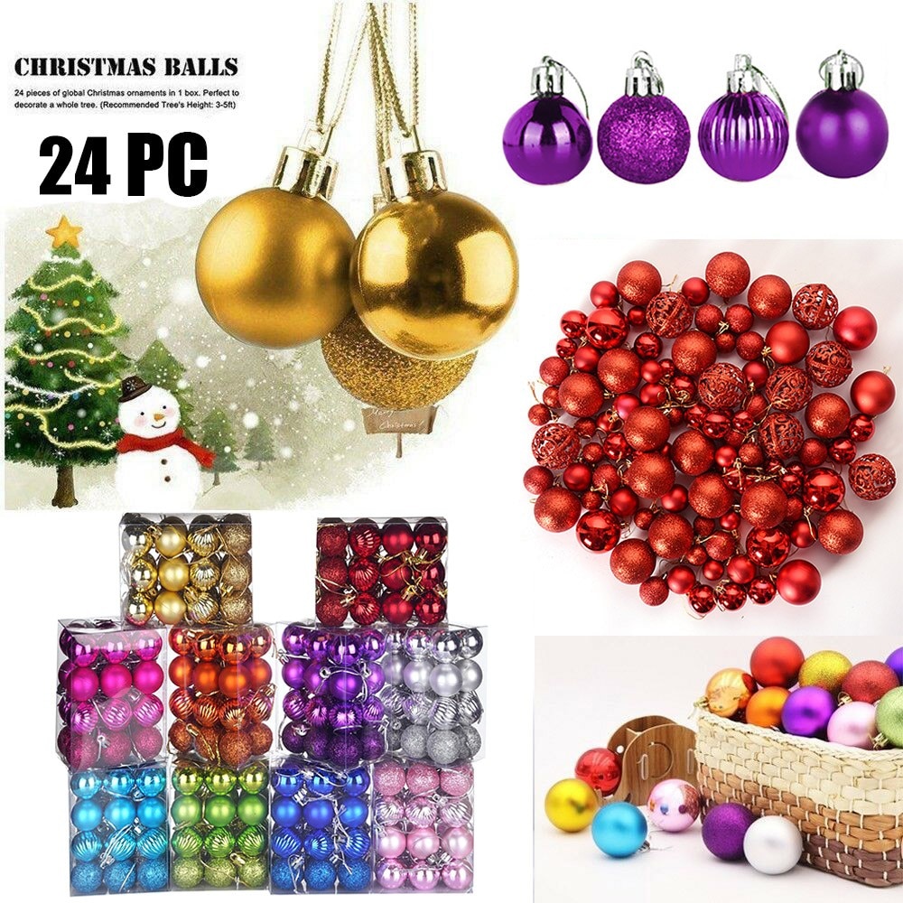 24PCS 30mm Christmas Ball For Christmas Tree Ornaments Hanging Home Party Xmas Decorations Navidad palline natalizie SD