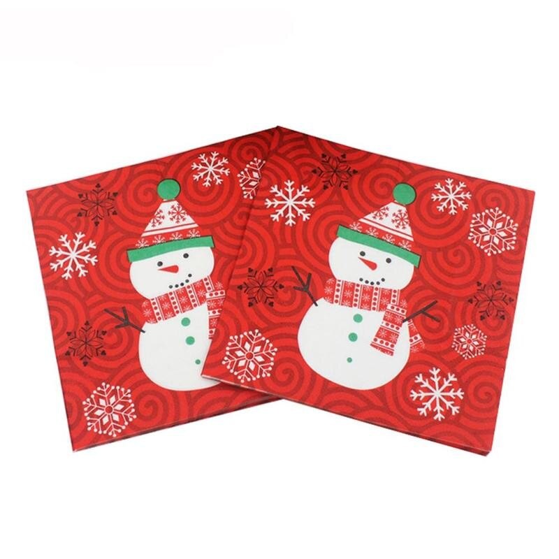 20 pièces/lot serviettes de Table de noël tapis en tissu imprimé Santa Tree bois pâte papier joyeux noël décor cuisine noël Table serviettes