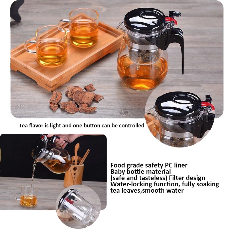 Heat Resistant Glass Teapot With Infuser Chinese Puer Kettle Coffee Glass Maker Convenient Office Tea Pot 500ml/750ml