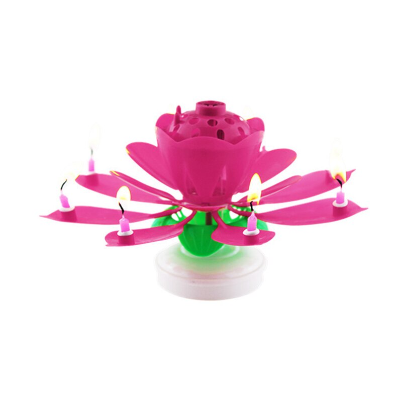 Podwójny lotos muzyka świeca urodzinowa kwiat obrotowy świecznik w kształcie kwiatu lotosu świeczka na tort urodzinowy