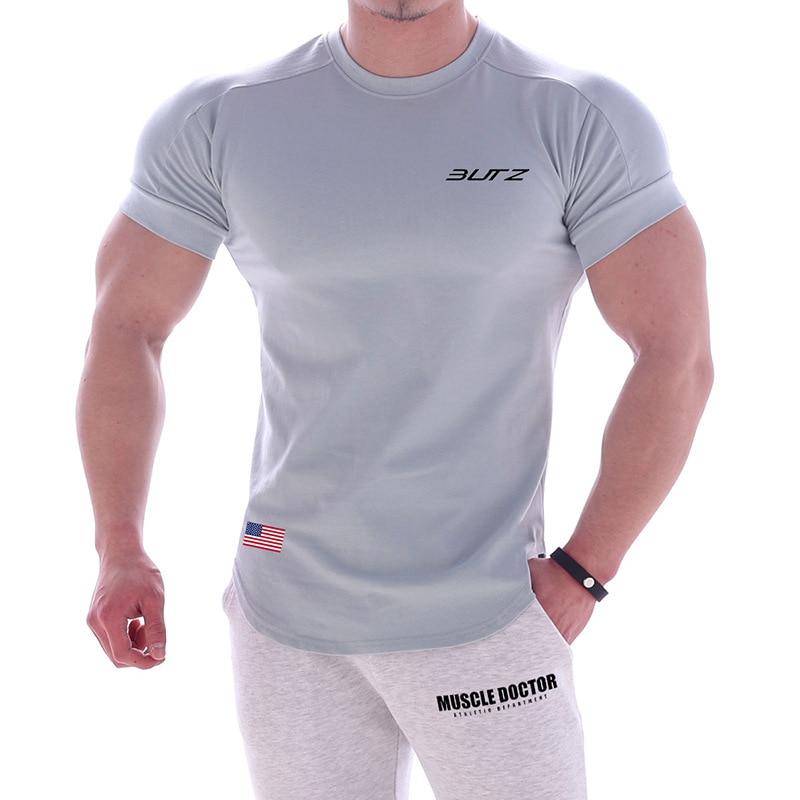 Gymtröja herr träningströja herr camisetas de gym para hombres gymtröja herr roupa fitness masculino muscle fit t-shirts pojkar: Grå / M